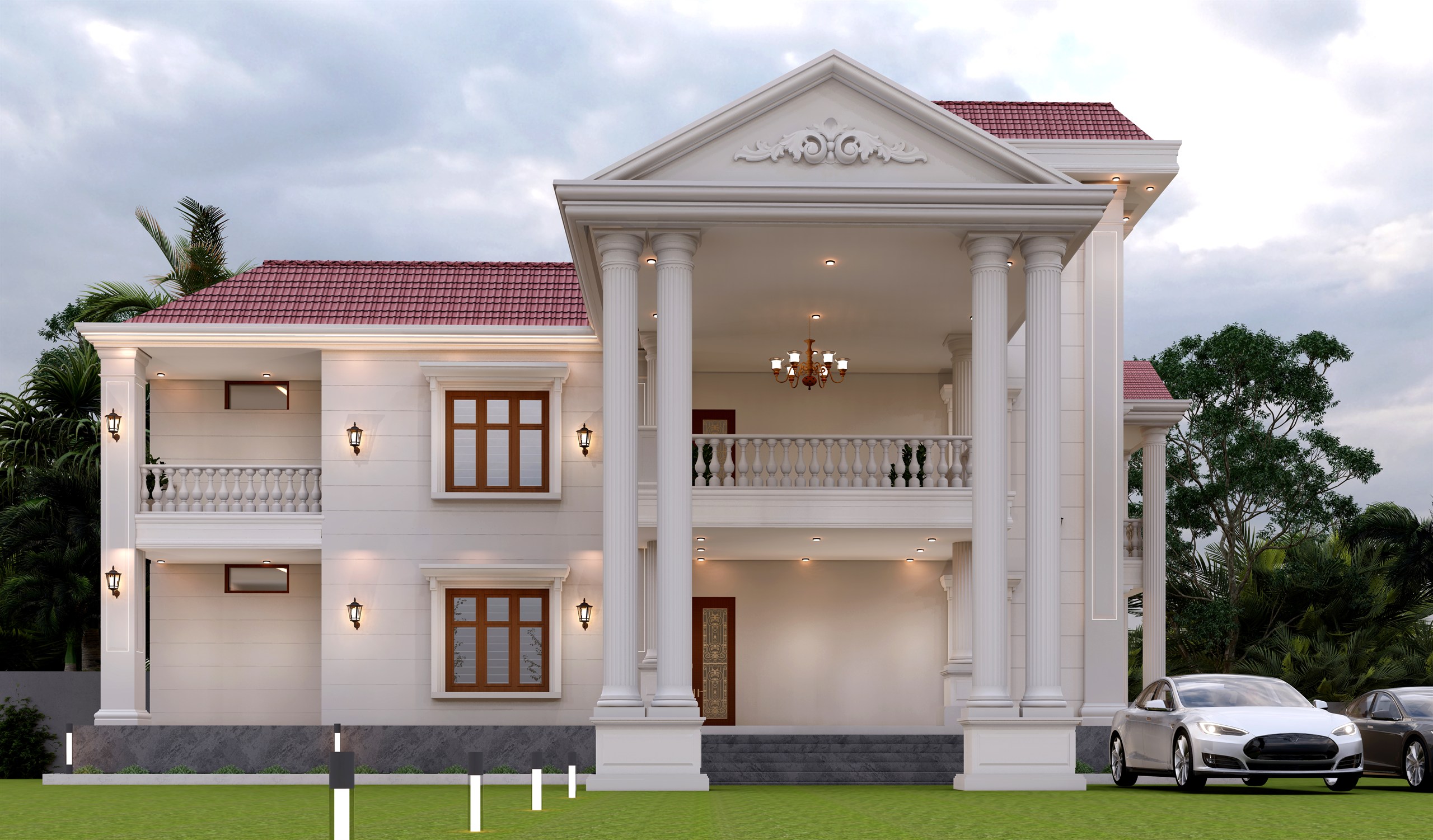 Classical luxury bungalow villa elevation design