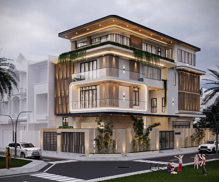 Ultra-modern 3-story luxury residence elevation design