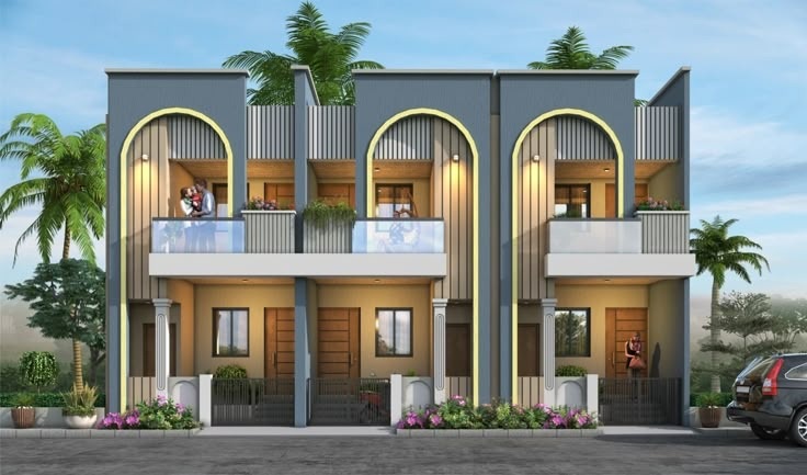 Modern duplex row house elevation architectural design