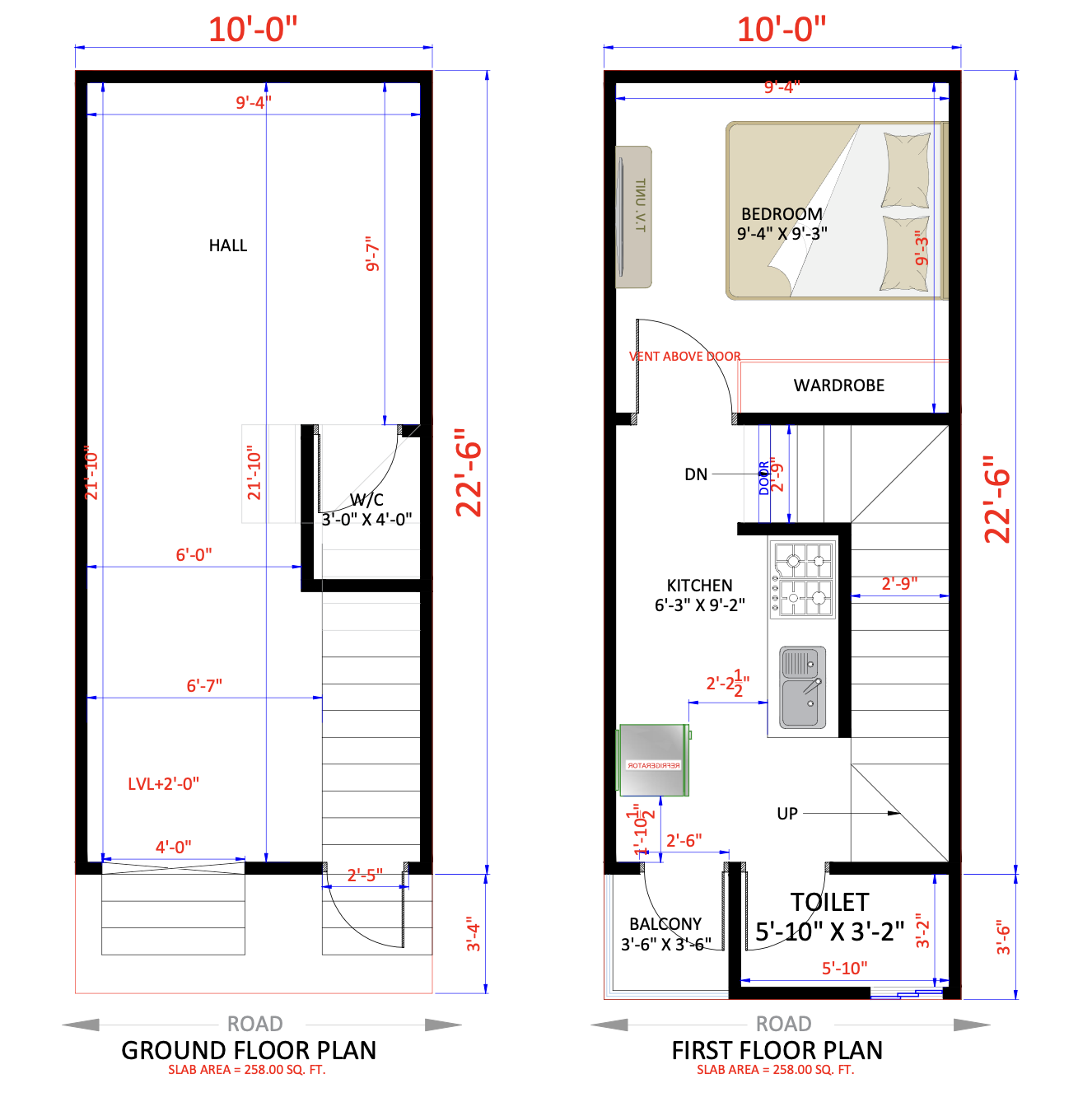 10 × 22 FT floor plan blueprint - Micro-Urban Vertical Townhouse