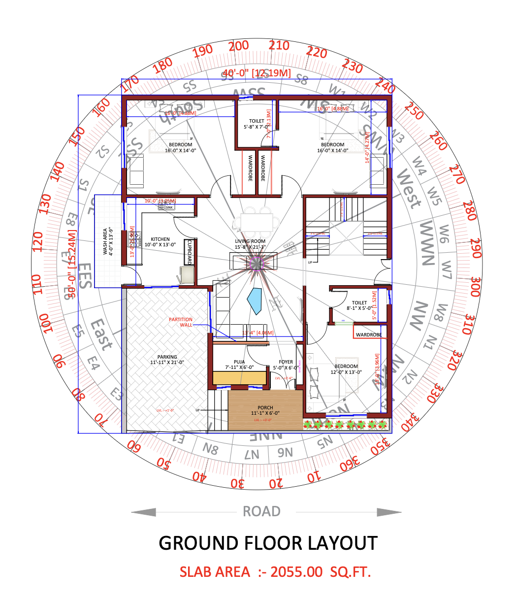 40 × 50 FT (Vastu Grid) floor plan blueprint - 360° Devta Chakra Vastu Layout