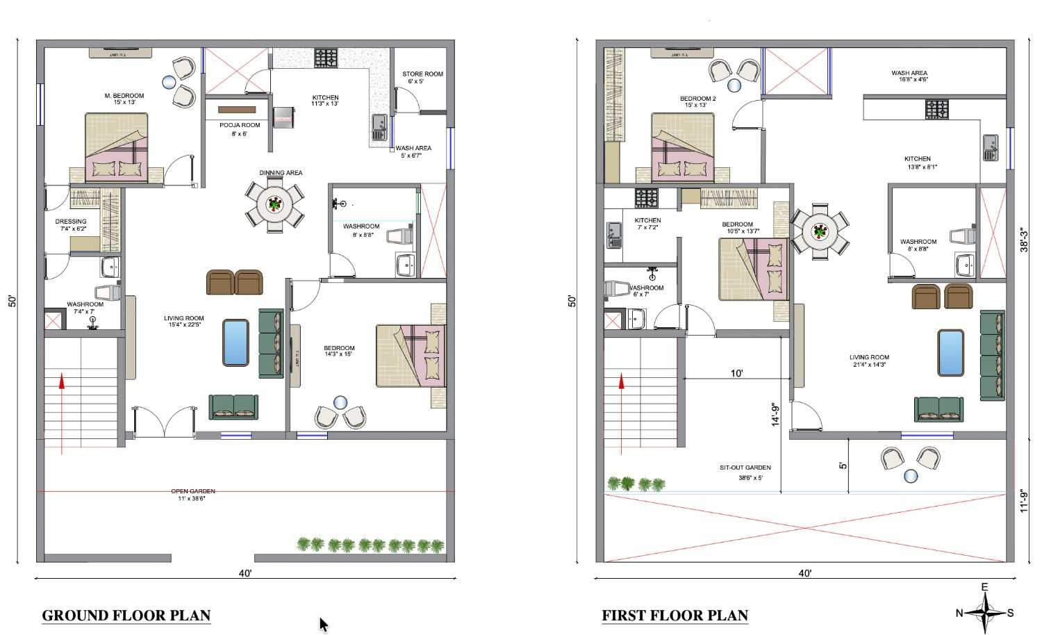 40 × 50 FT floor plan blueprint - Executive Grand Duplex Residence