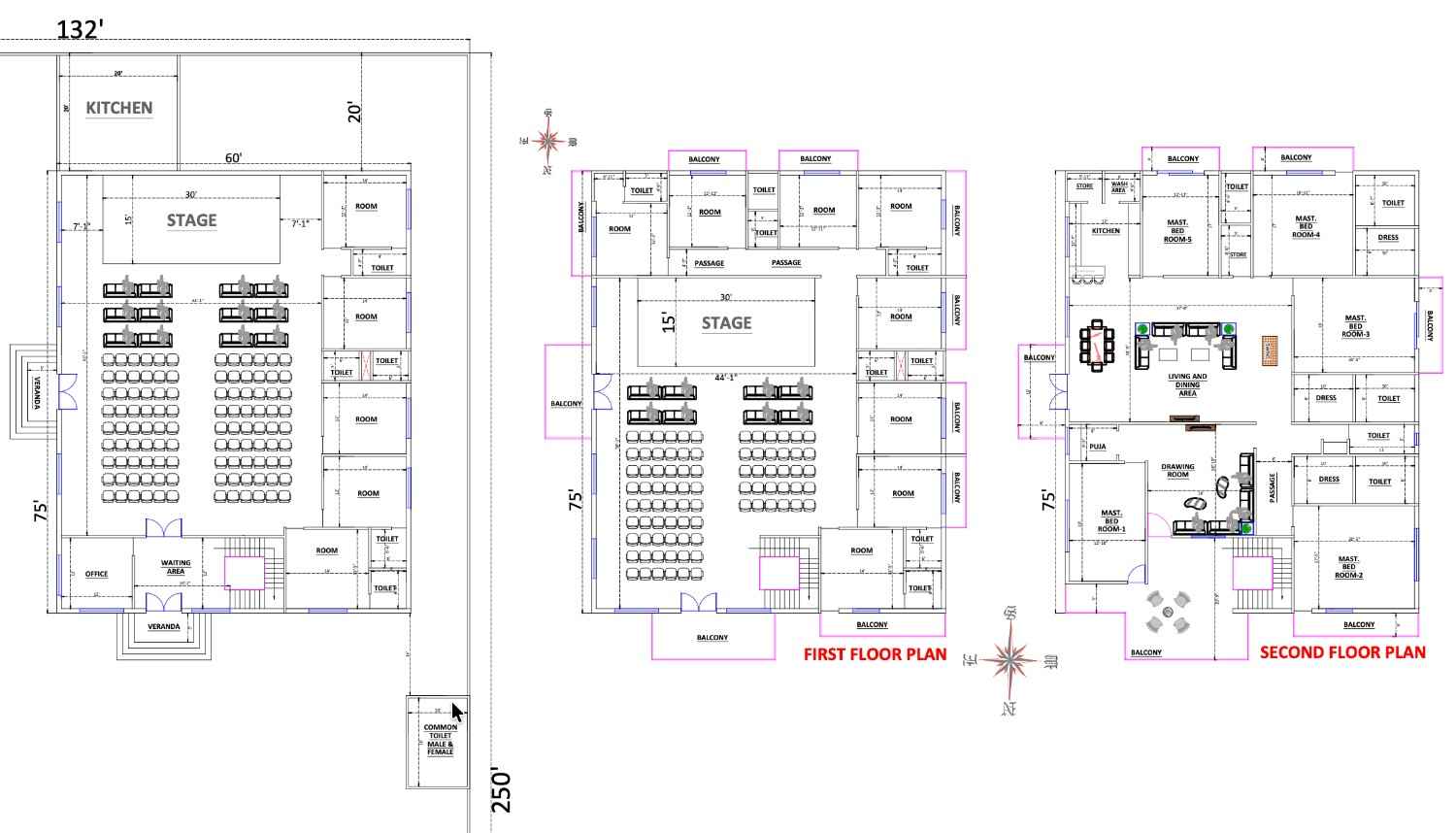 60 × 75 FT floor plan blueprint - Grand Villa & Farmhouse Estate